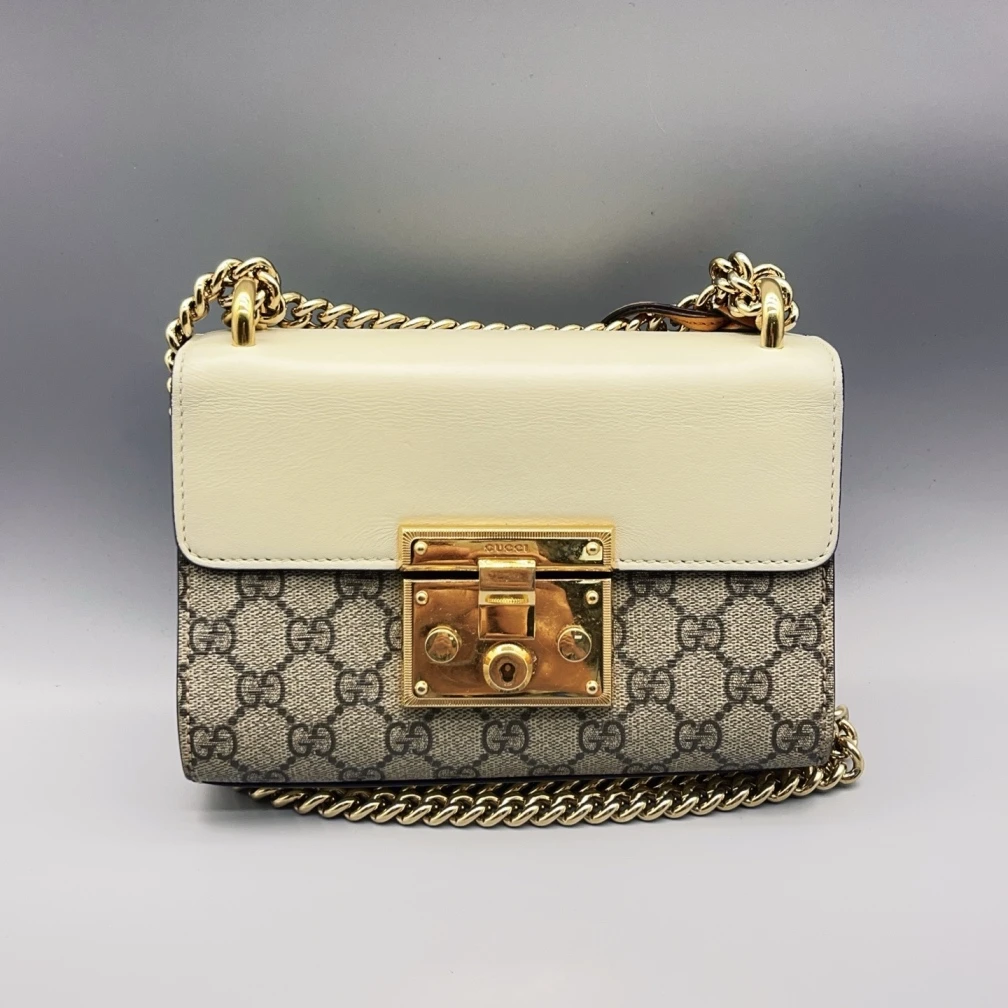95新 GUCCI/古驰 老花拼白 padlock单肩包1577 4693