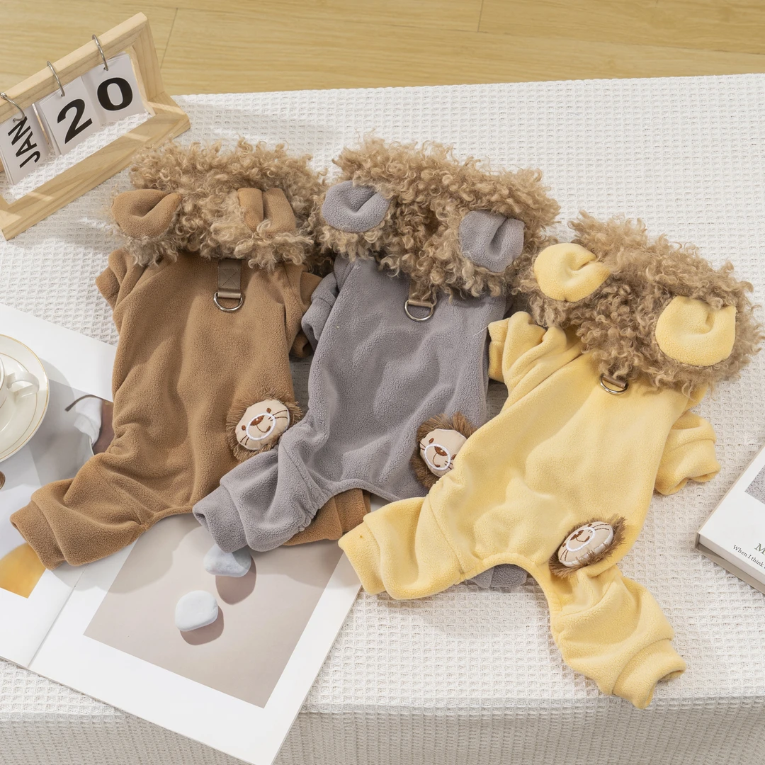 狗狗衣服秋冬季新款奶凶小狮子四脚绒衣泰迪比熊宠物衣服加绒保暖