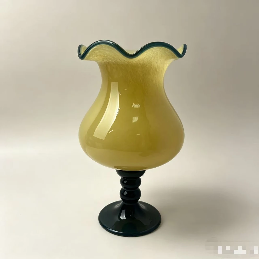 W752 法式中古琉璃高脚花瓶新中式高级感客厅插花水培装饰摆