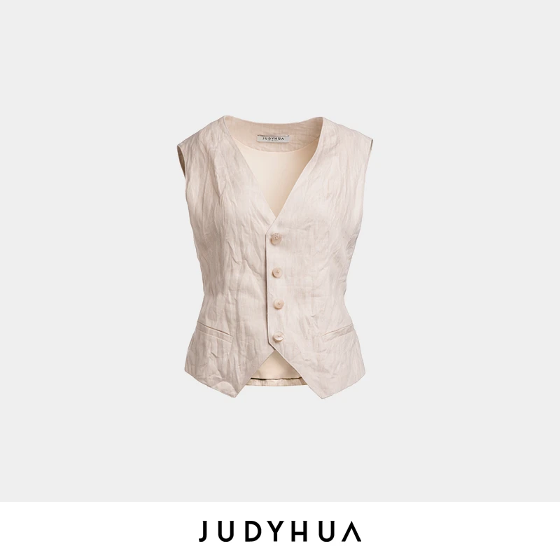 JUDYHUA 极简收腰亚麻马甲