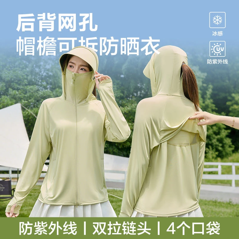 【RW】新款双头拉链可开后背透气网孔可拆帽檐防紫外线防晒衣Y2506