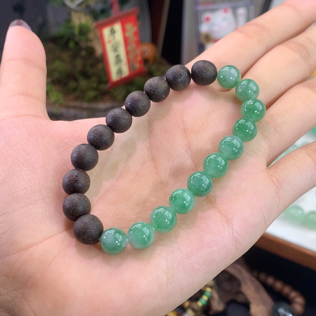 翡翠未镶嵌手链1号 芙蓉绿圆珠