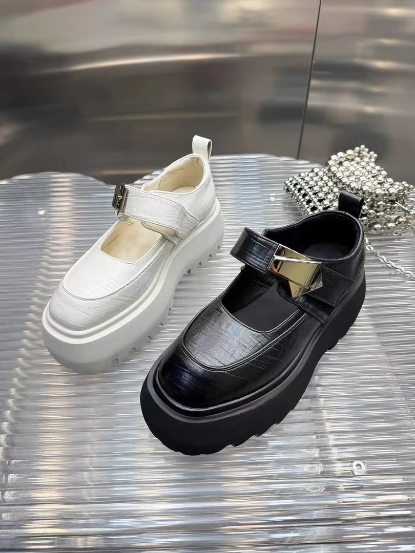 311-57欧货2025新款一字带魔术贴浅口鞋圆头松糕厚底玛丽珍女鞋