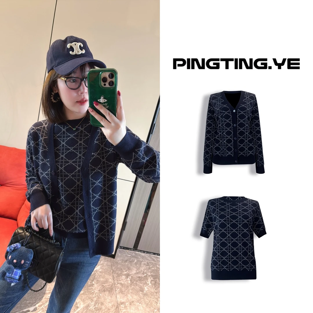 PINGTING.YE英伦菱格高级质感时髦休闲针织毛衣开衫PT7513