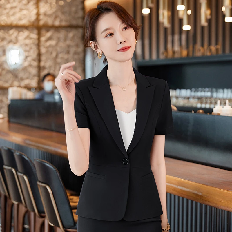 618短袖西服夏季薄款小西装外套女士一颗扣职业装工作服套装夏天
