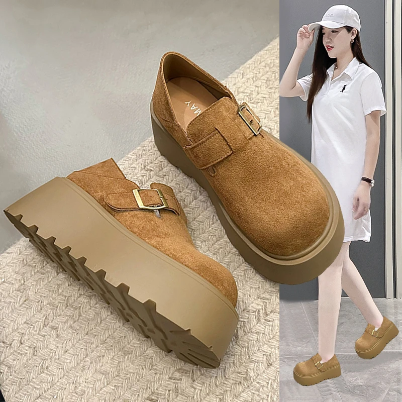 小个子增高厚底勃肯鞋女春季2025新款大头丑萌百搭乐福鞋休闲单鞋