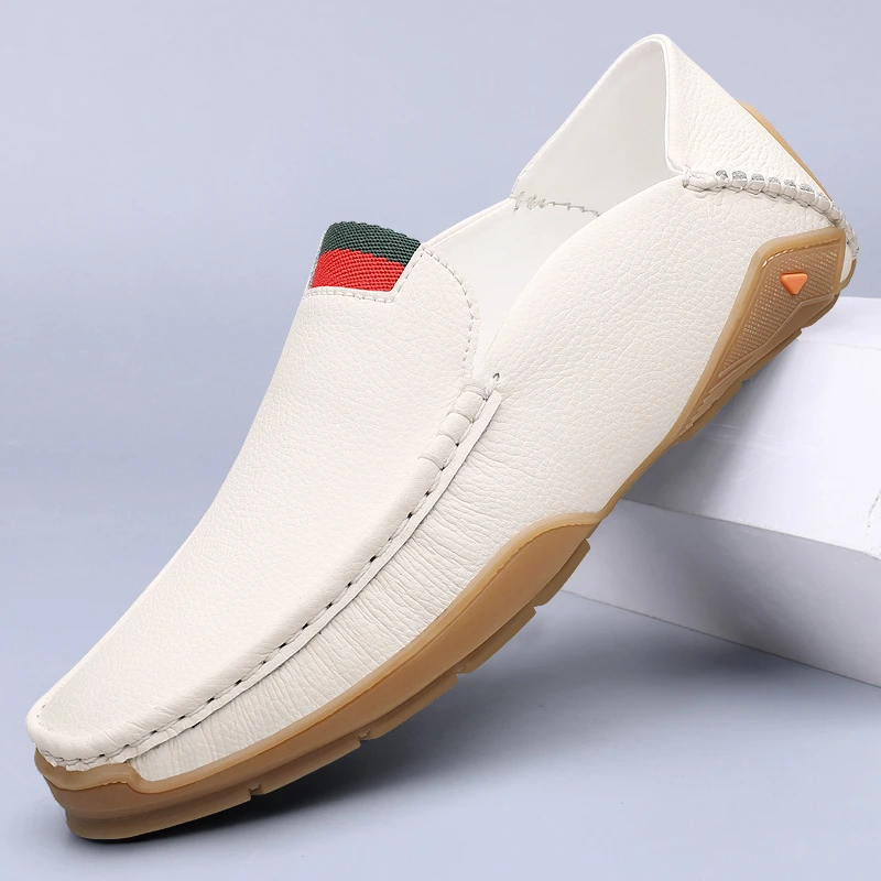 轻奢潮牌男鞋新款豆豆鞋透气白色休闲鞋软皮百搭一脚蹬男士驾车鞋