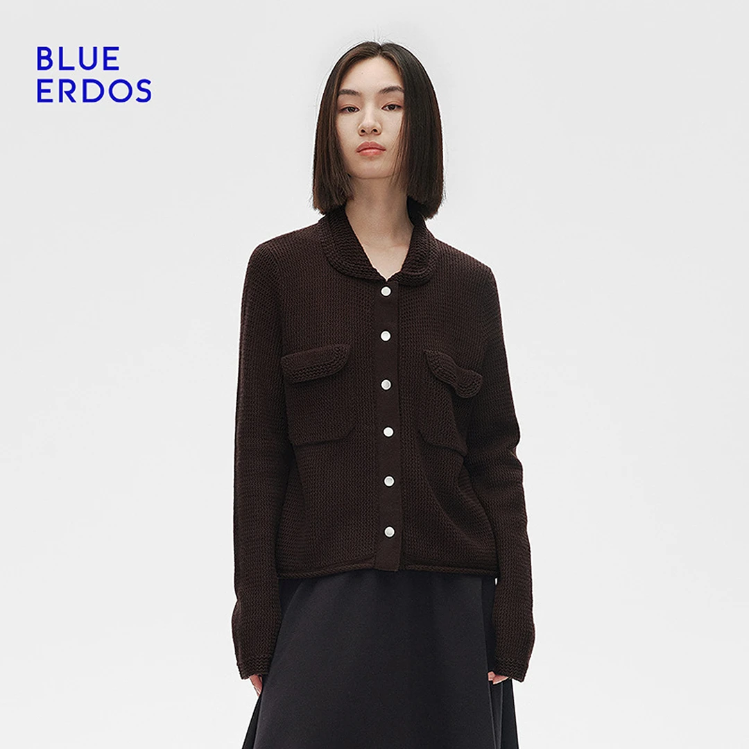 【100%绵羊毛】BLUE ERDOS25早春慵懒翻领针织开衫B255E0003
