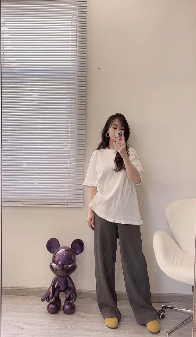 JOYER【罗纹花边】韩系宽松时尚百搭花边弹力圆领T恤