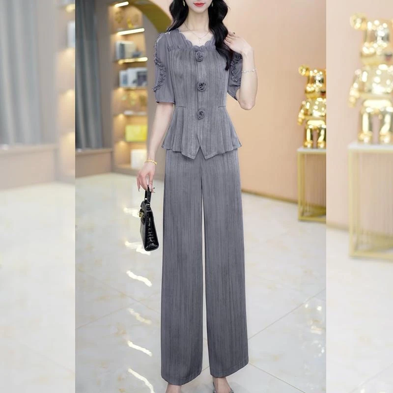 M0301夏装两件套2025年时尚新款中国风休闲气质显瘦轻奢妈妈装