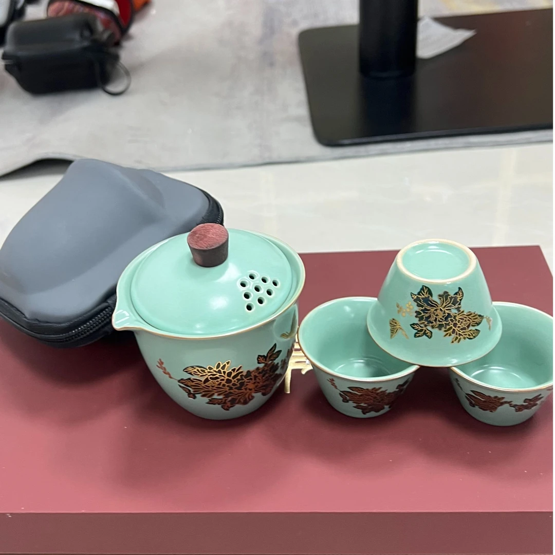 【闪购商品】汝窑牡丹旅行茶具@@G072