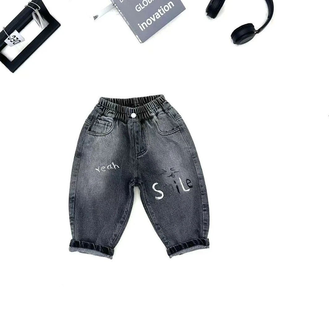 K6151  韩版开心字母印花牛仔裤