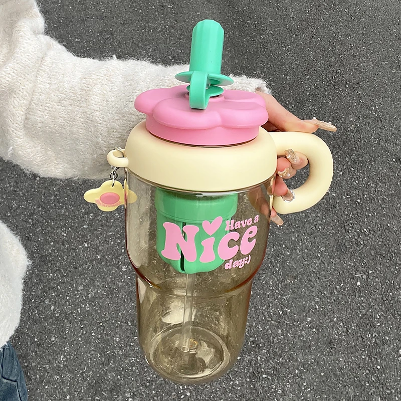 水杯塑料可爱多巴胺杯子大容量吨吨杯大肚杯学生吸管泡茶杯办公室