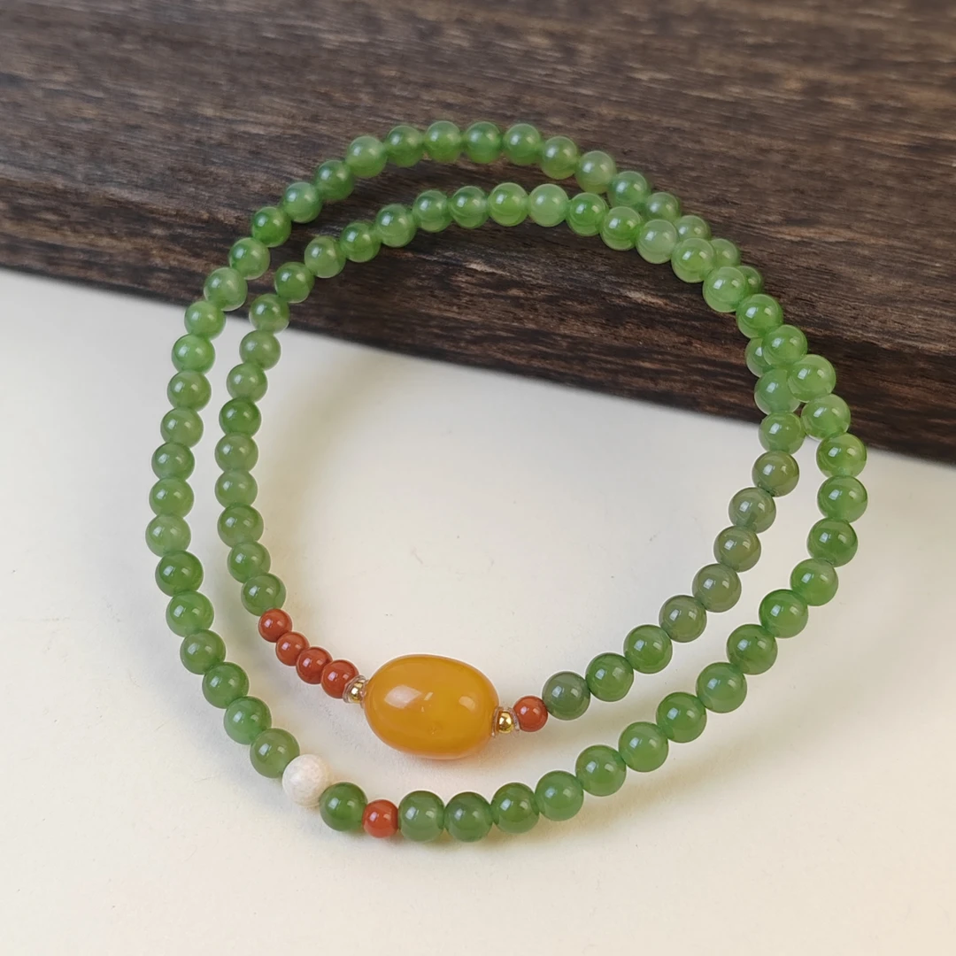 18k 枣珠苹果绿4mm双圈手串