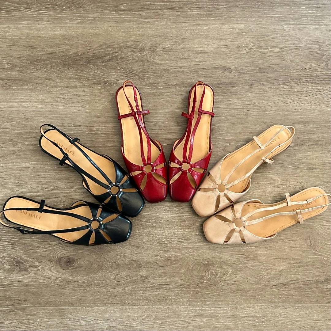 Dannyfrey法式方头中跟女士夏季新款小众镂空包头百搭裙子凉鞋