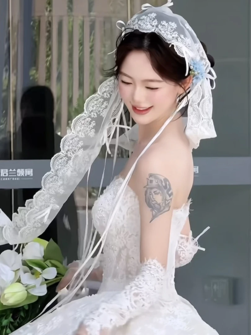 沁心｜E7莫奈花园系列手作蕾丝发带头纱