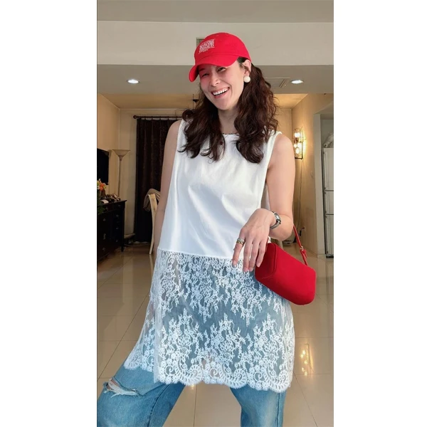 定制蕾丝 拼接无袖背心上衣可叠穿 73743