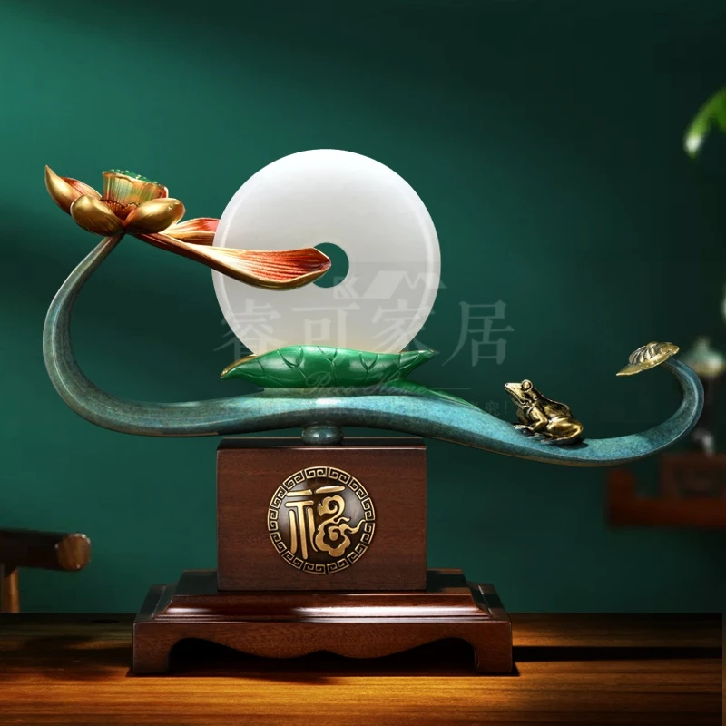 荷塘月色新中式创意玄关客厅装饰玉石平安扣摆件乔迁新居送礼礼品