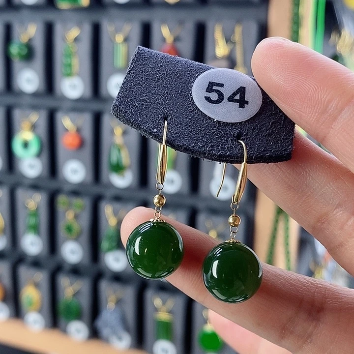 和田玉耳饰18K金镶嵌