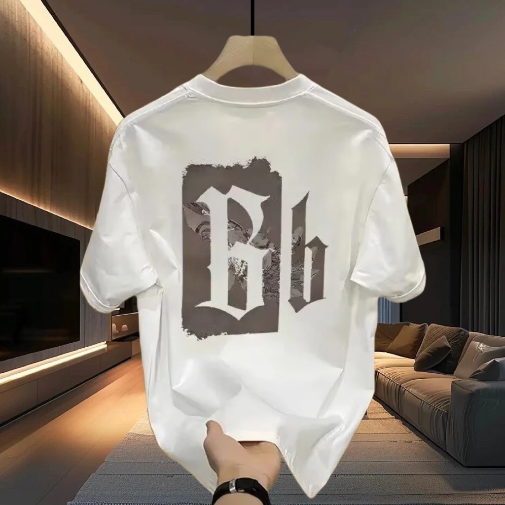 2025夏季新款印花短袖圆领纯棉显瘦男T恤上衣百搭高级男装韩版ins