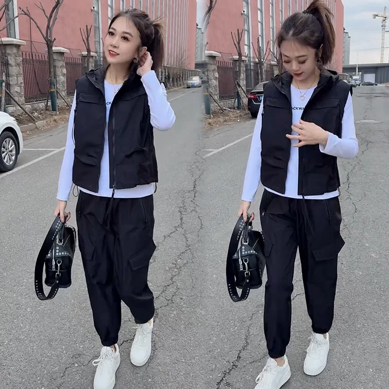 2025春夏季新款时尚显瘦气质网红高档女宽松大码马甲工装两件套潮