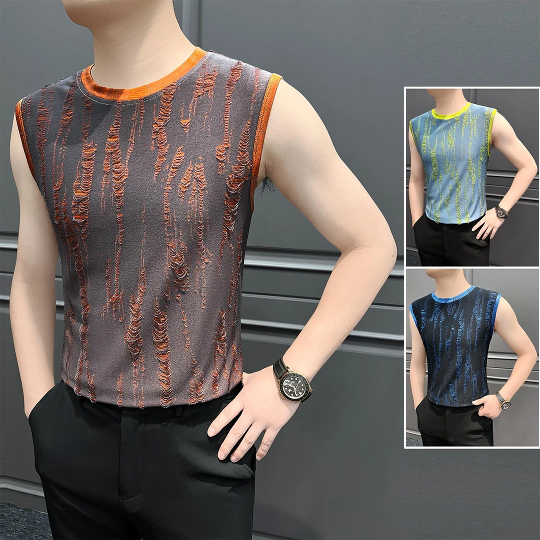 刮烂破洞坎肩背心男士夏季薄款2025新款爆款男装潮流无袖T恤男款