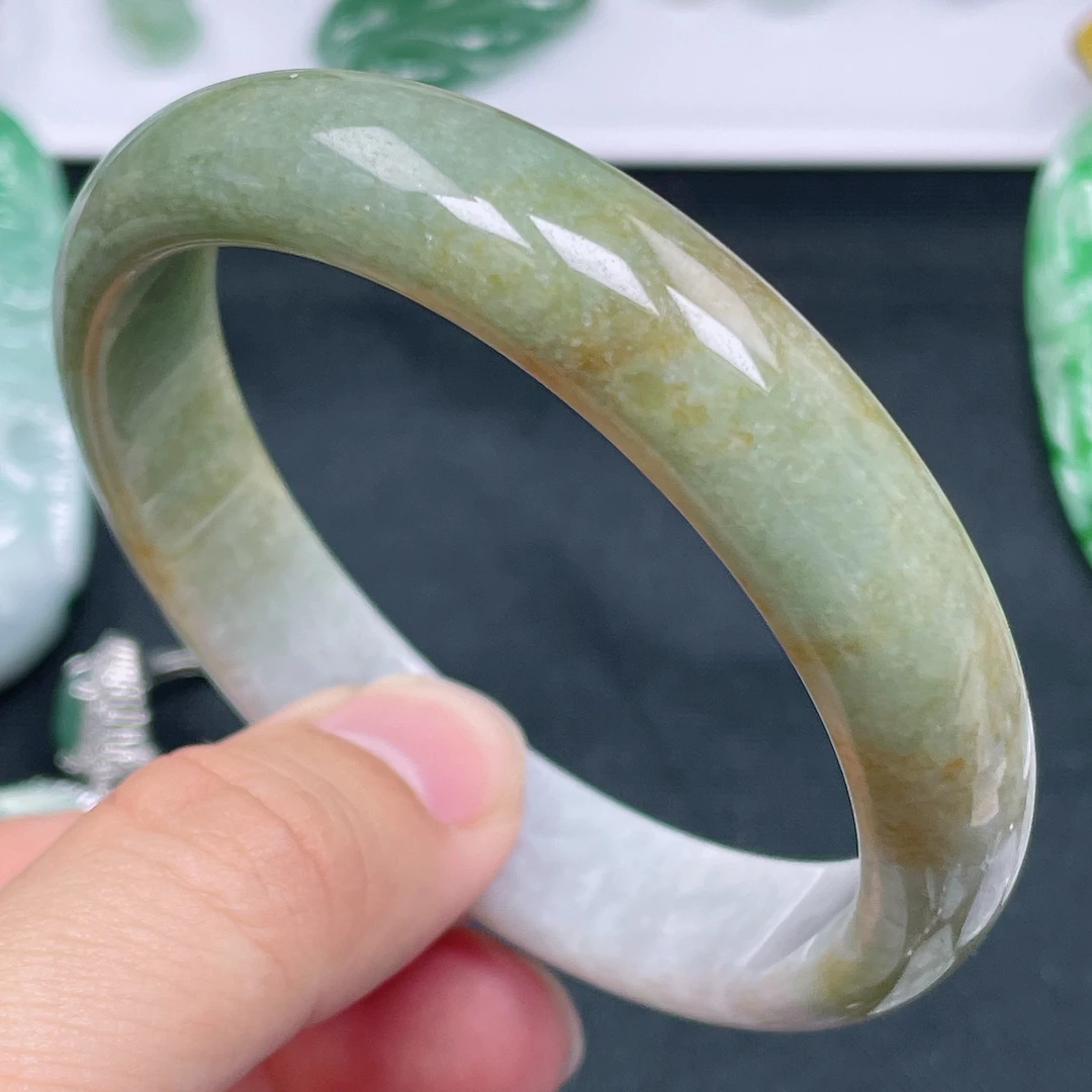 V091缅甸天然翡翠A货58圈口翡翠手镯玉手镯玉镯正圈手镯时尚绿色
