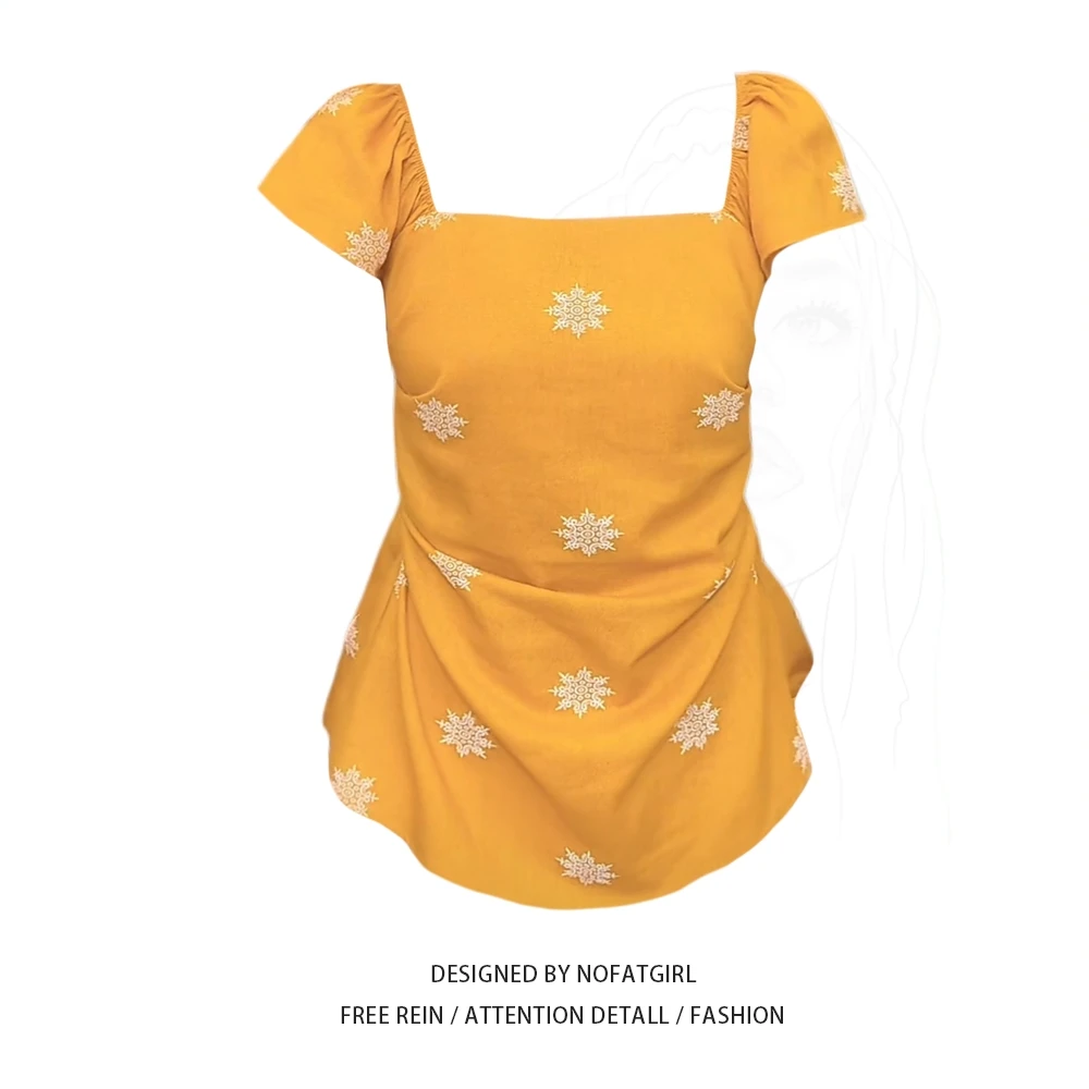 大码胖妹妹度假风法式花朵印花小飞袖小衫女夏季收腰显瘦纯欲上衣