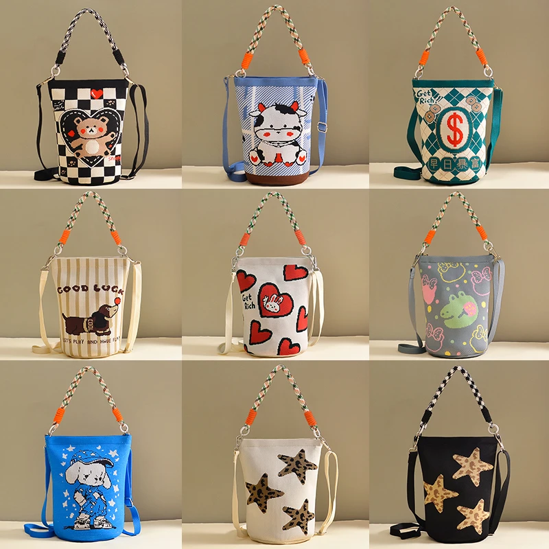 时尚简约新款休闲带拉链斜跨单肩手拎针织包女手提肩带可拆卸包包