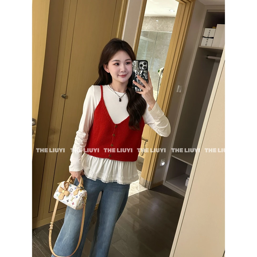 【LIUYI】彩虹豆~春夏叠穿羊毛混纺针织吊带马甲52254