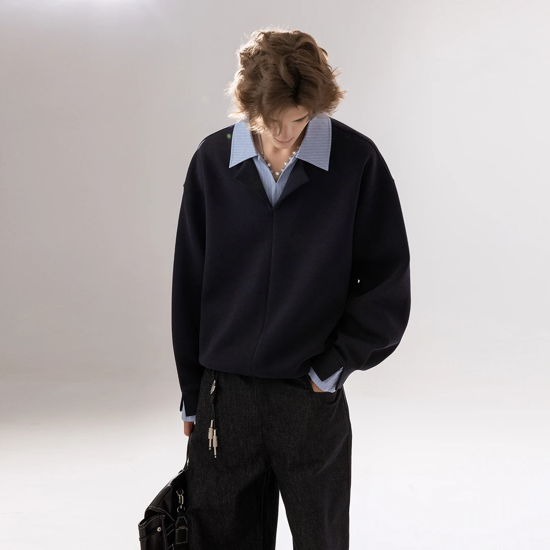 CHOR 美式潮牌假两件双V领长袖卫衣男秋季2025新款设计感小众上衣