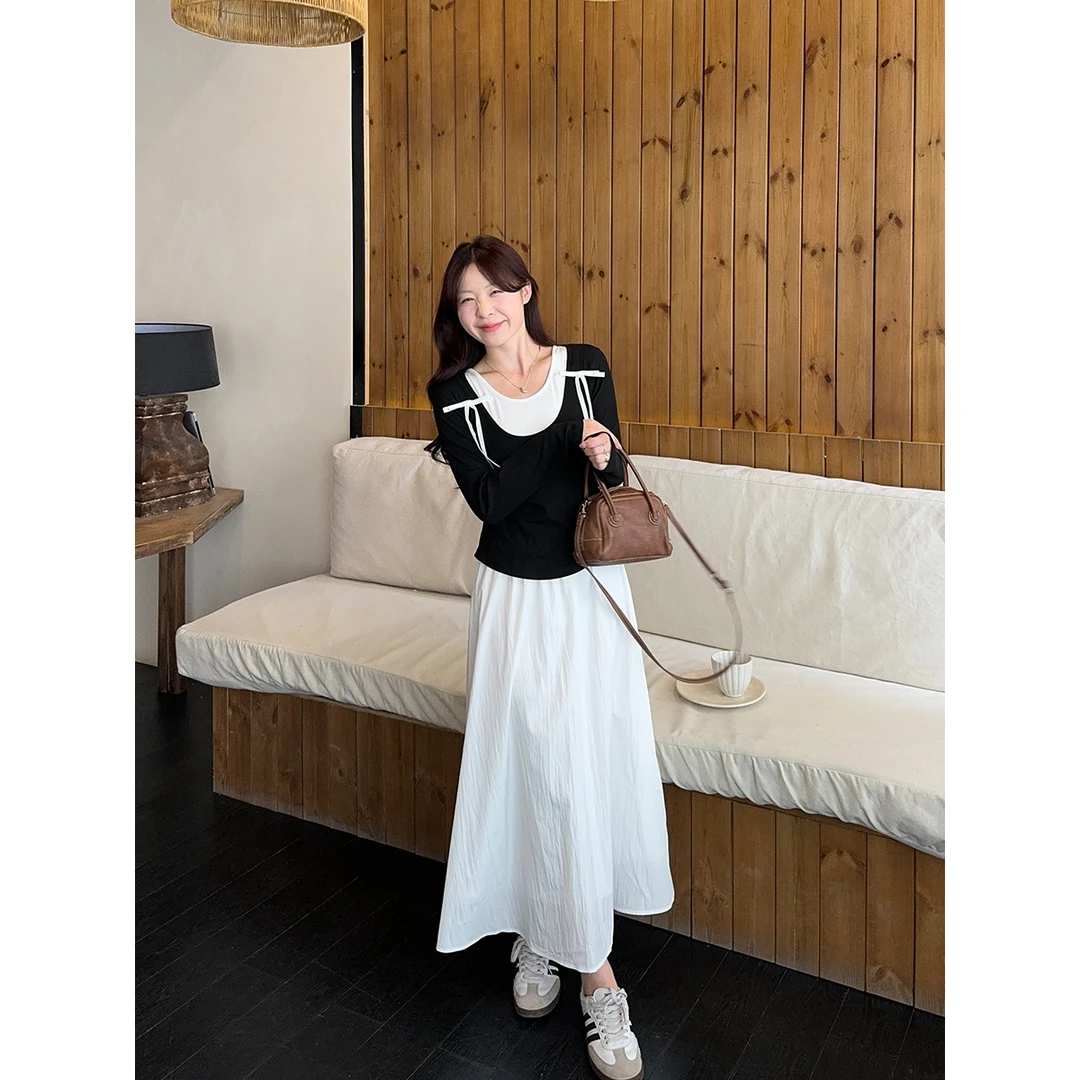 2025秋季新款大码女胖mm气质百搭上衣显瘦a字半身裙两件套装80337