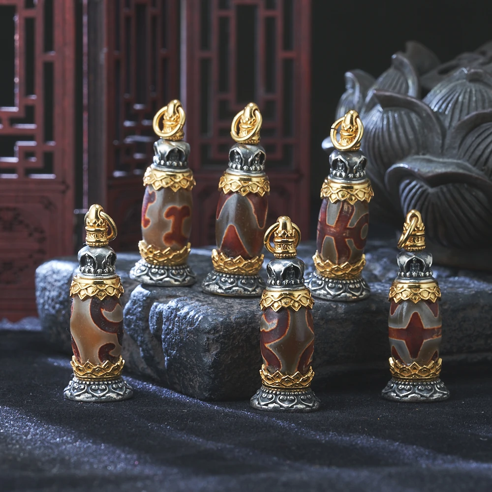 云丹拉姆银镶青稞天珠吊坠多样性发其一