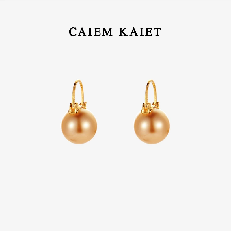CAIEM KAIET 925银耳饰 茶金色12mm施家珍珠耳环女轻奢纯银耳扣