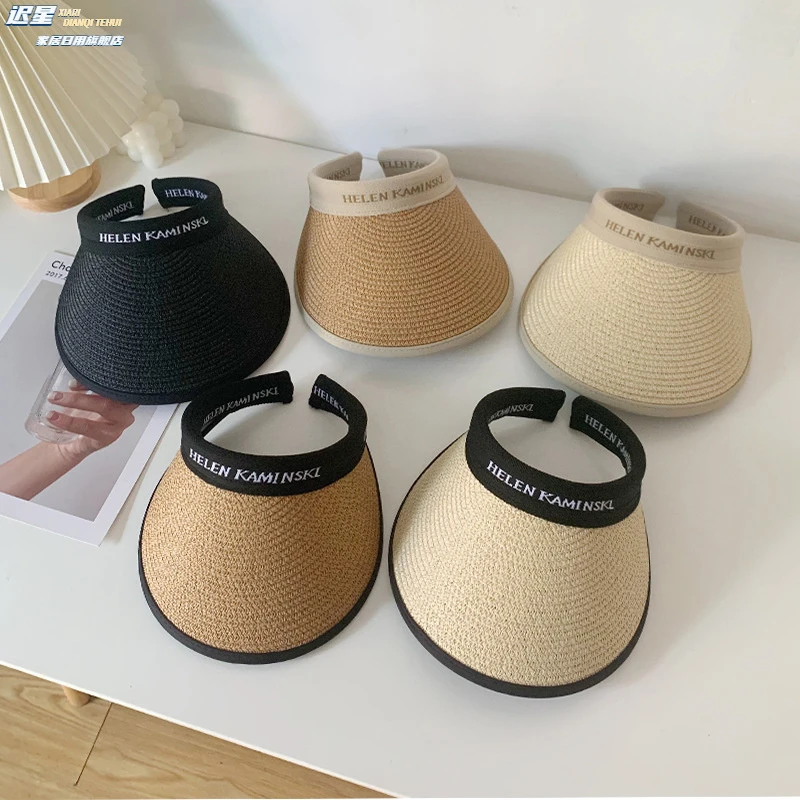 空顶uv防晒帽女夏季防紫外线大帽檐沙滩遮阳草帽骑车遮脸太阳帽子