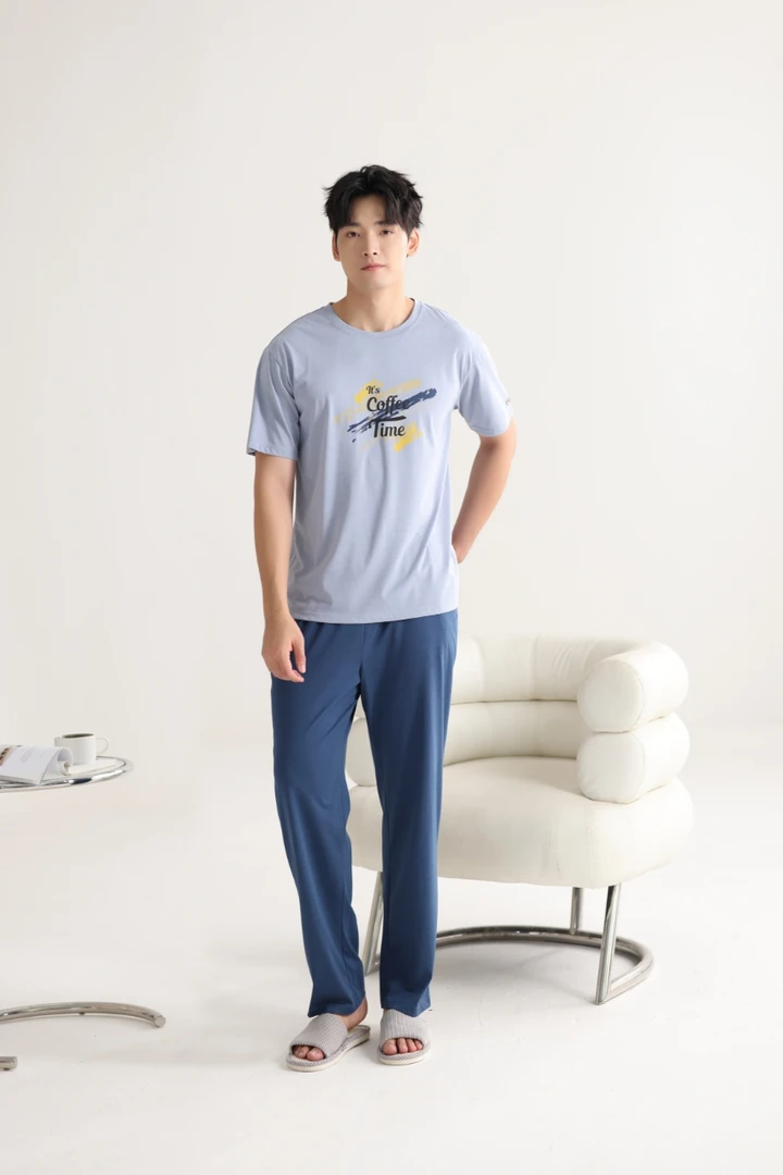 亲亲吾衣冰丝凉感轻潮男士短袖长裤睡衣家居服