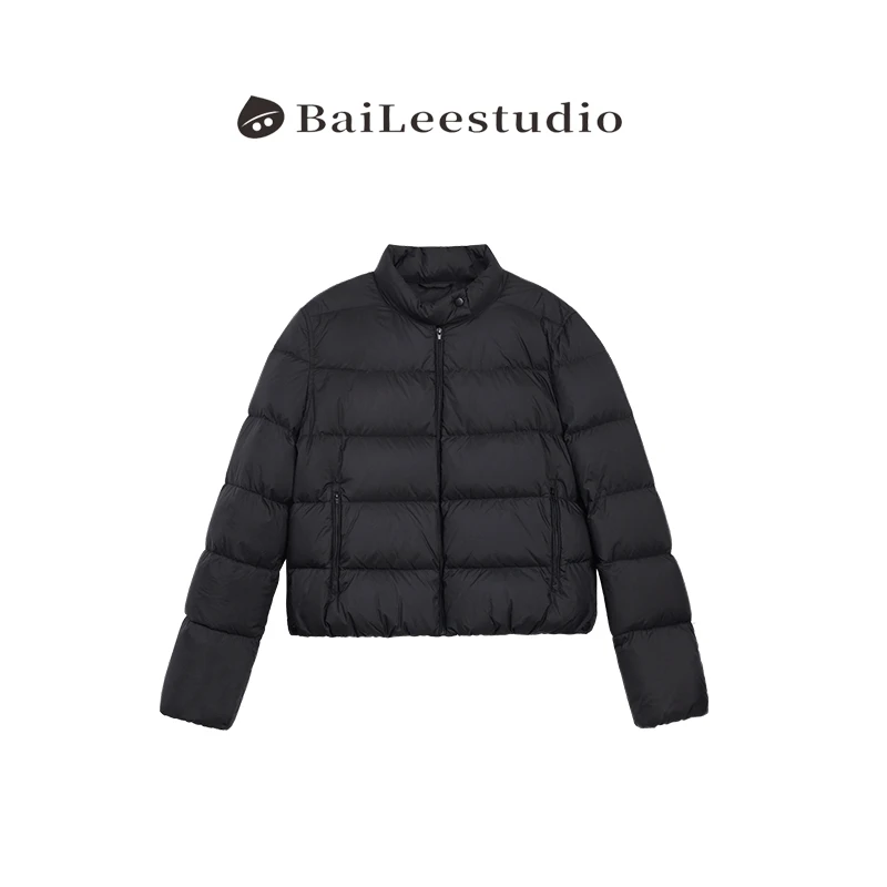 【柏栗良品】女款气质服装黑色韩版短款立领宽松加厚羽绒服9505