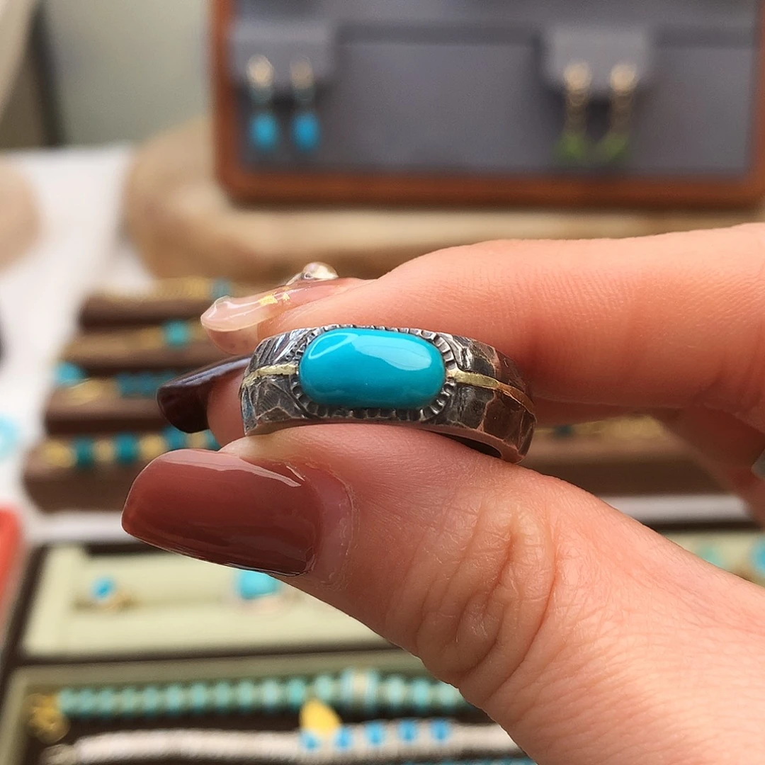 绿松石精品男戒未镶嵌