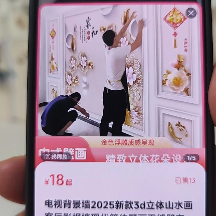 付***强客厅电视墙壁画壁布