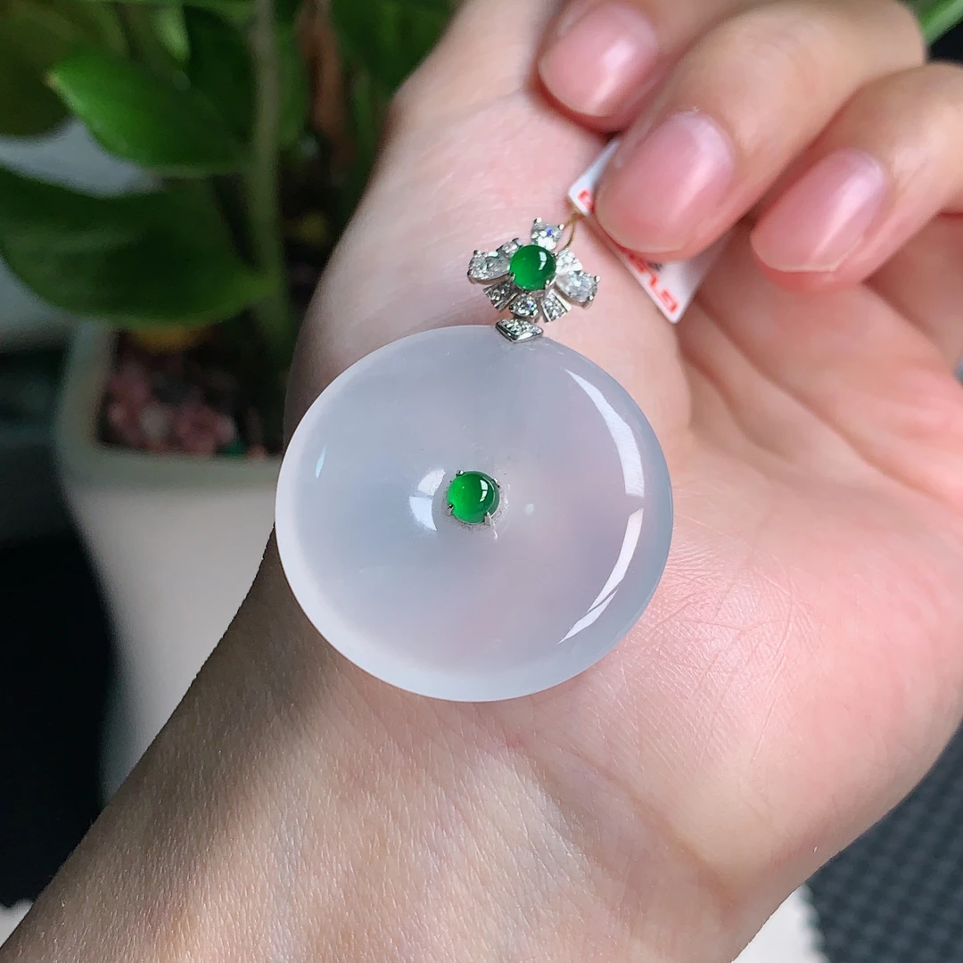 年底清仓缅甸天然A翡翠，18k金冰种平安扣挂件39*30*6mm1231