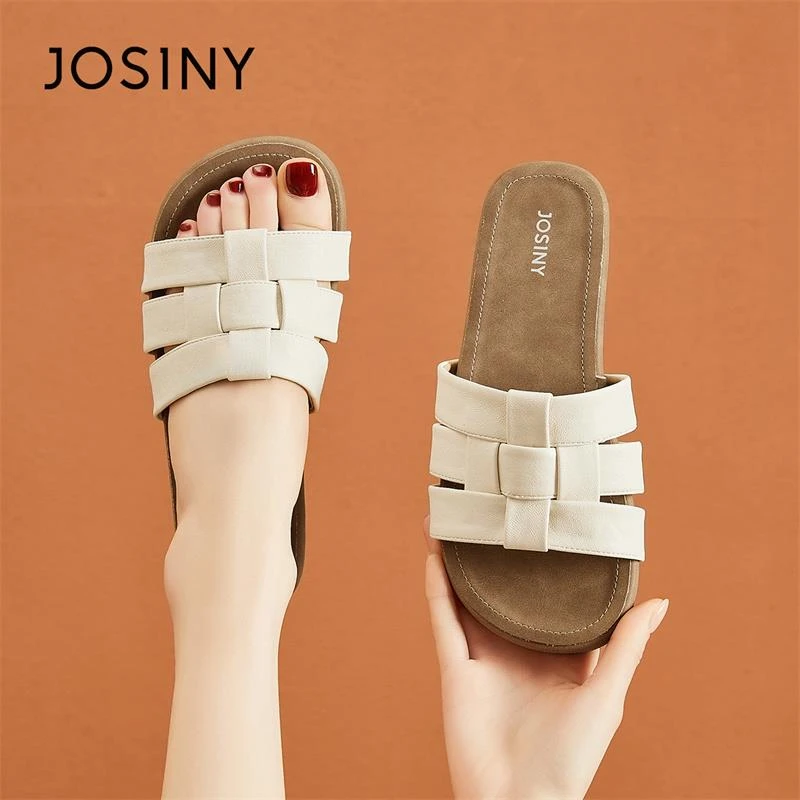 卓诗尼编织平底半拖鞋女夏外穿2025新款时尚罗马一字女拖鞋配裙子