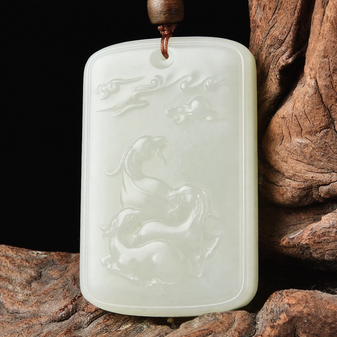 天然和田玉生肖羊吊坠男女款三阳开泰项链属相羊玉佩男款玉坠