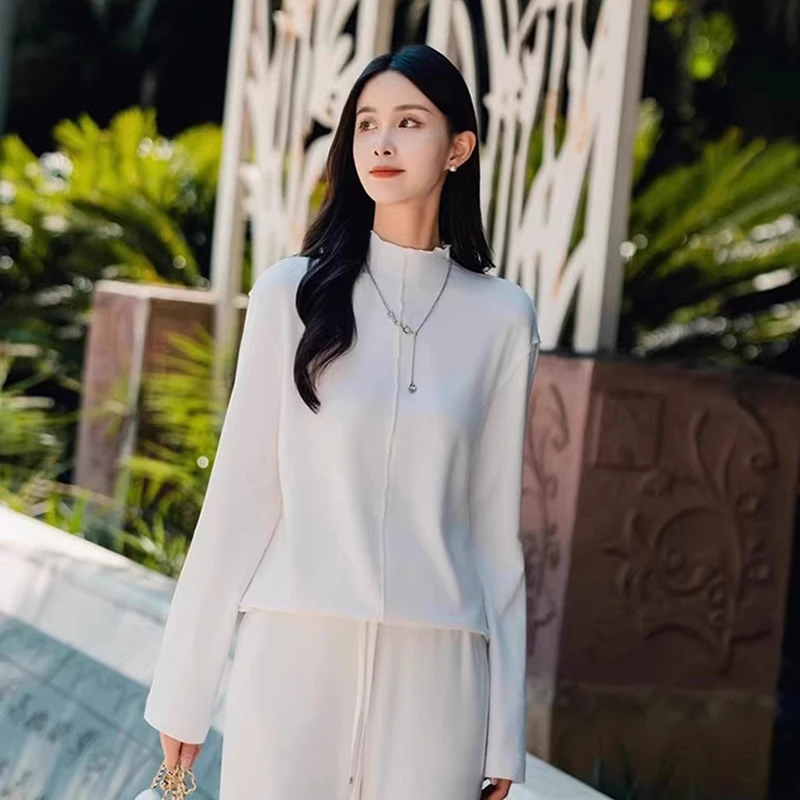 商场同款2025秋冬新款女装百搭宽松显瘦半高领套头磨毛打底T恤女