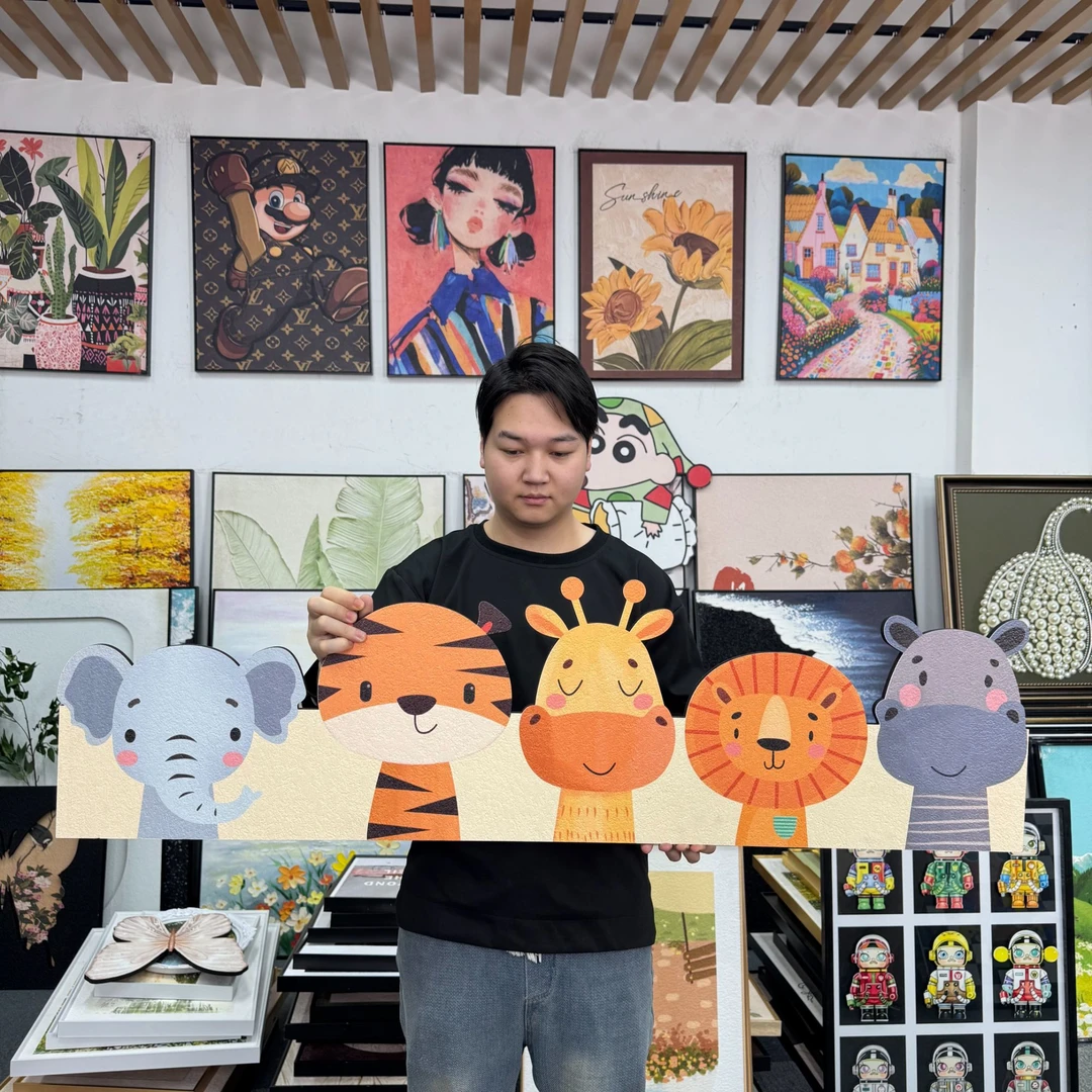 砂岩BB异形卡通动物儿童房床头装饰画高级感艺术壁画