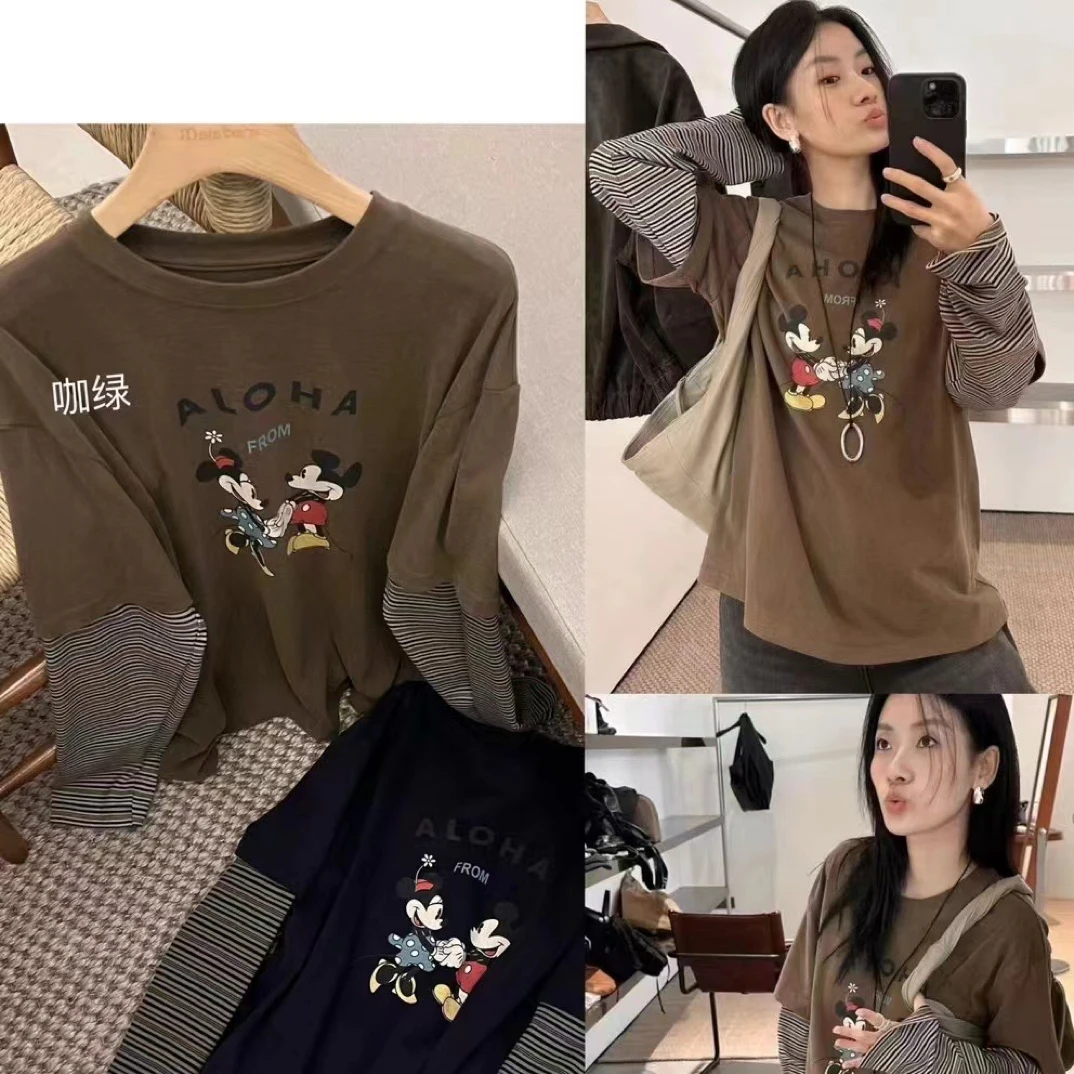 【焦彬专属】秋季T恤米奇拼接长袖宽松韩版T