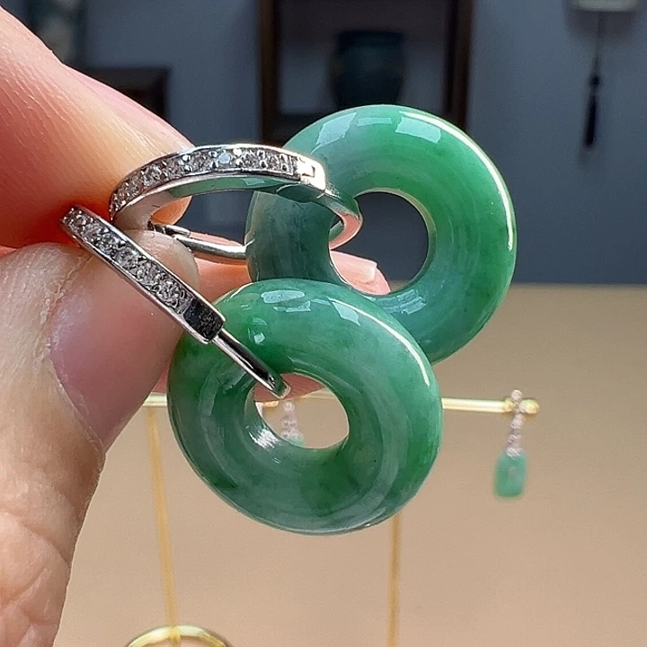 翡翠耳饰银S925镶嵌耳饰