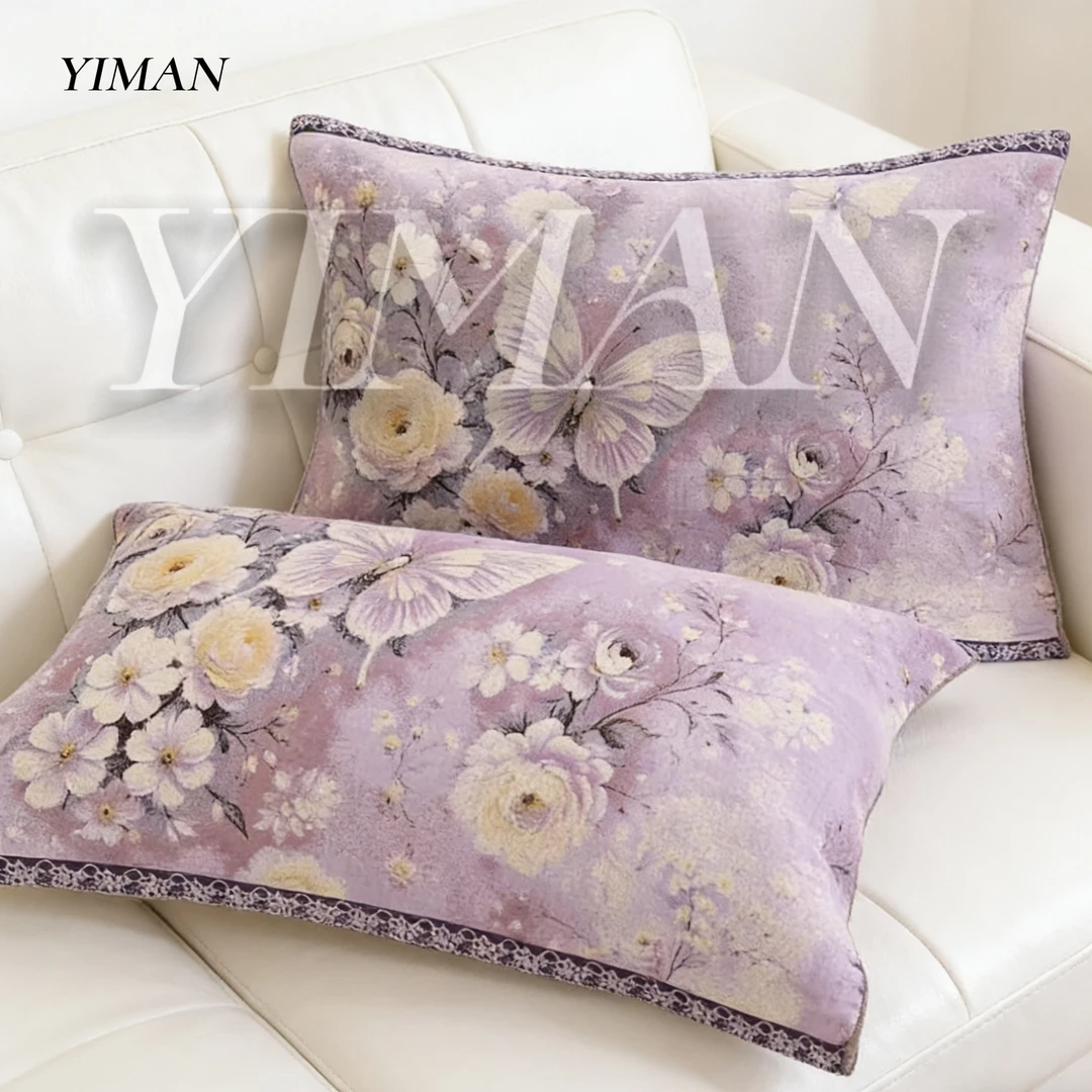 YIMAN （依曼家居）轻奢 50*80 浮雕天麻织造 蝶花梦舞 枕巾