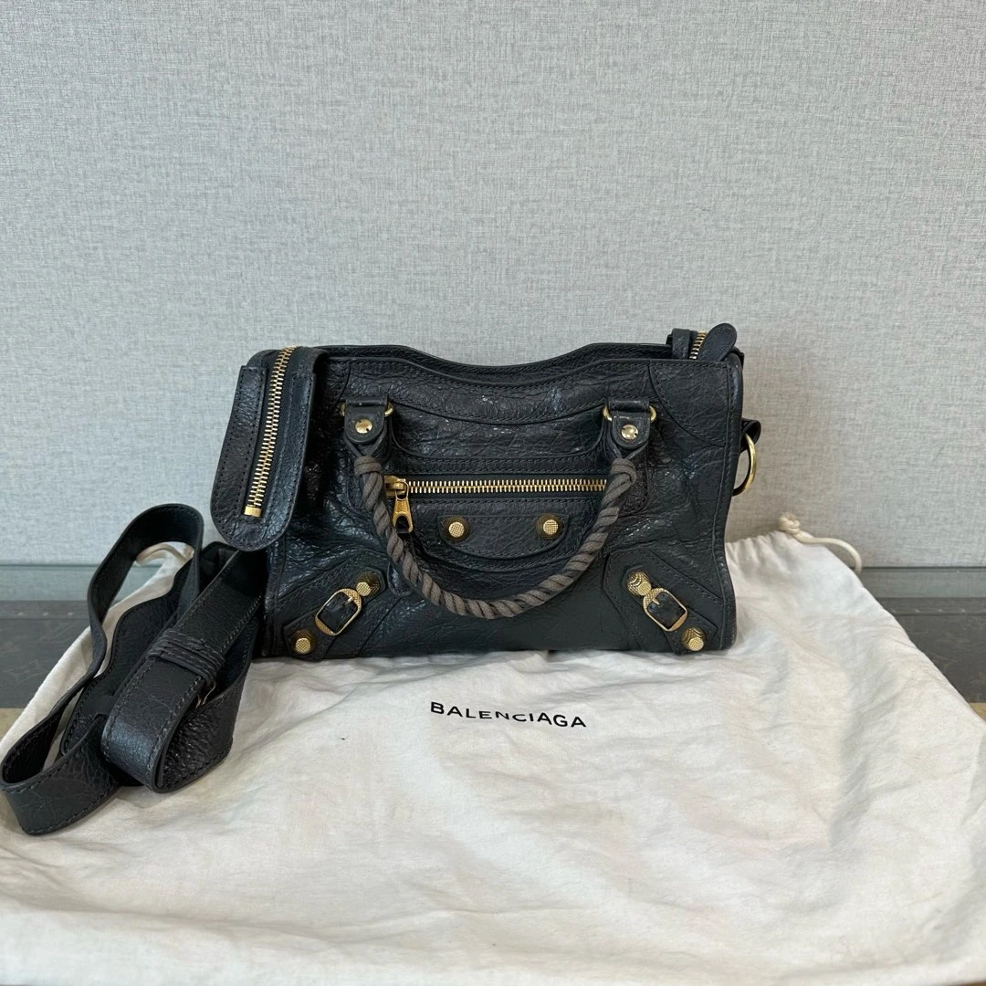 95新 Balenciaga/巴黎世家 灰色金扣mini机车手提单肩包 03009