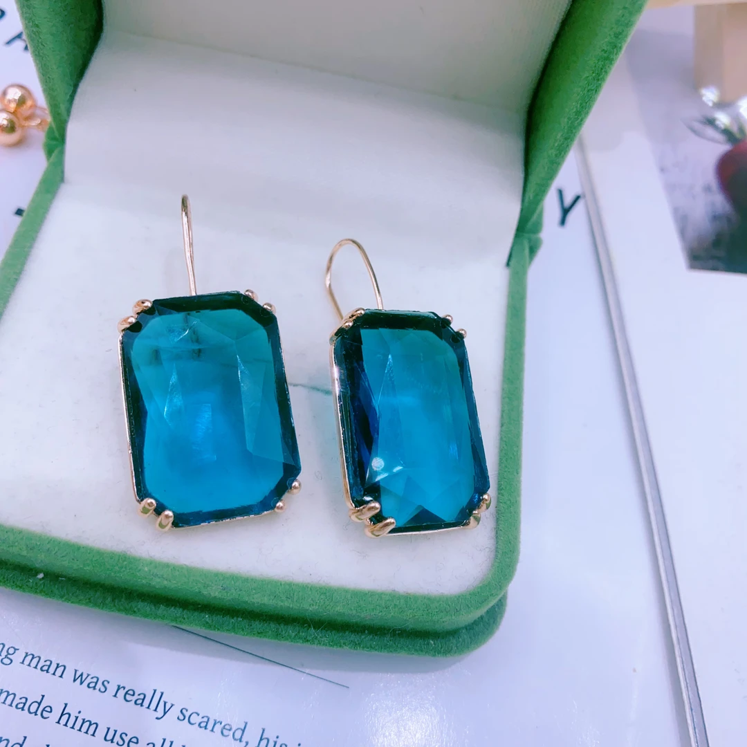 合金玻璃耳饰 海蓝色耳环 粉丝福利