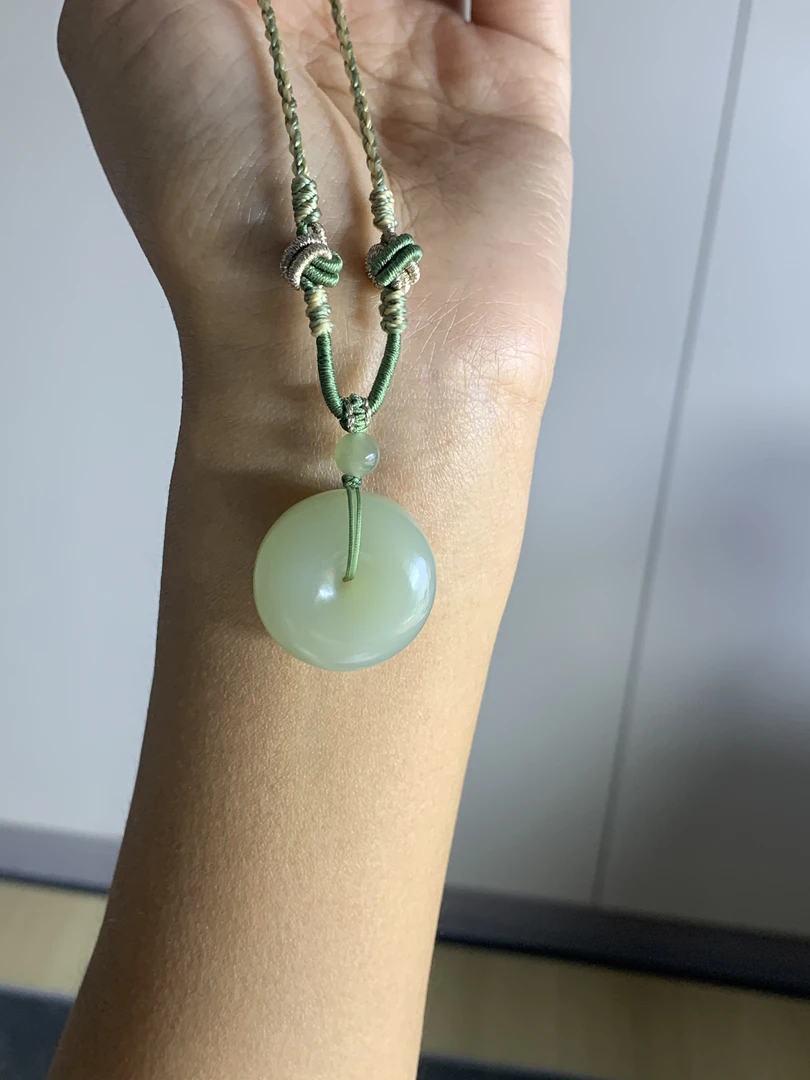和田玉晴水约25mm厚装平安扣百搭编绳吊坠女款送妈妈复古正品